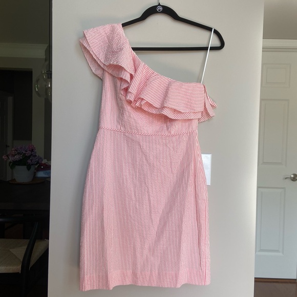 J. Crew Asymmetrical Ruffled Sundress, Searsucker Striped, Size 6P - Picture 1 of 11